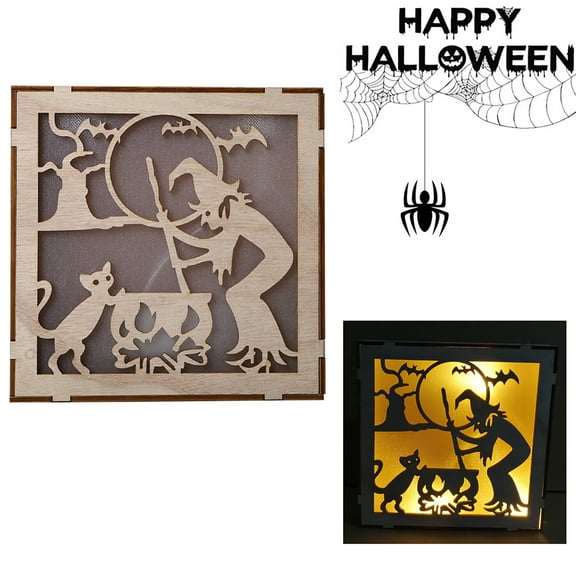 Vikakiooze Halloween Decor Vintage Halloween Decor LED Hollow Wooden Light Pendants Home Ornaments