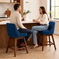 thumbnail image 3 of SESSLIFE Blue Bar Stools with Back Set of 2, 26" Counter Height Swivel Bar Stools, Upholstered Farmhouse Counter Stools with Solid Wood Legs, Bar Chairs for Kitchen Island & Home, 3 of 10