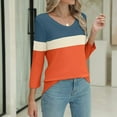 thumbnail image 4 of Texiao Women's V Neck 3/4 Sleeve Tops Color Block/ Shirts Basic Summer Tees, 4 of 7