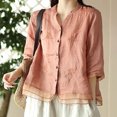 thumbnail image 2 of Womens Summer Tops Women's T-Shirts Embroidered Cardigan Shirt For Women Design Slim Fit Blouse With Patchwork Details Stylish Top Orange 3XL, 2 of 5