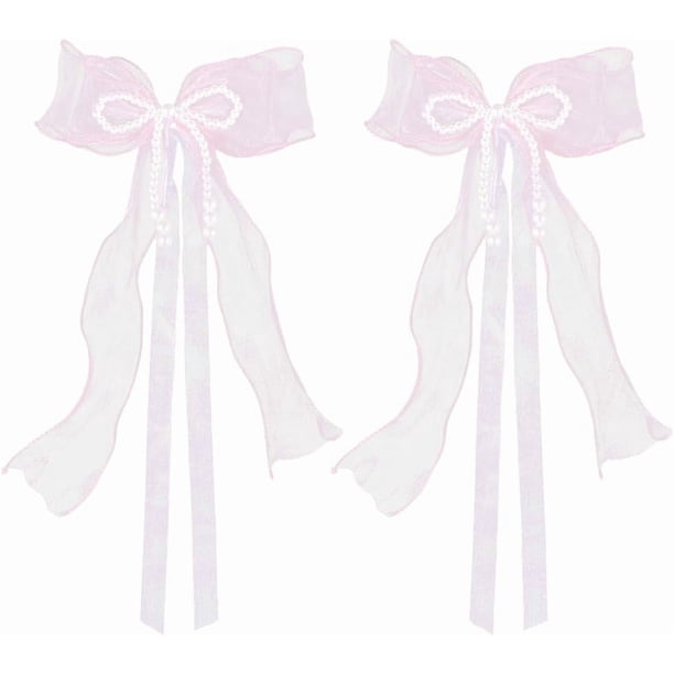 2 broches de cinta de 18,5 x 7,3 pulgadas con encaje de plástico rosa claro con perla, lazos para alzapaños, cortinas, bolsos, telas para el pelo, decoración para fiestas en el hogar.