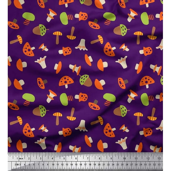 Soimoi Purple Silk Fabric Oaknut & Mushroom Clip Art Fabric Prints by Yard 42 Inch Wide