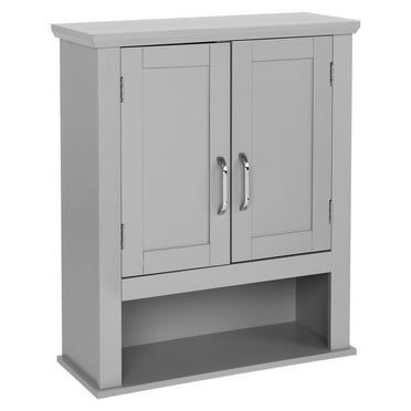 VINGLI Medicine Cabinet with 2 Doors Bathroom Wall Cabinet Grey Over The Toilet Storage Towel Cabinet 1 Adjustable Shelf Wooden Hanging Organizer Bathroom Furniture