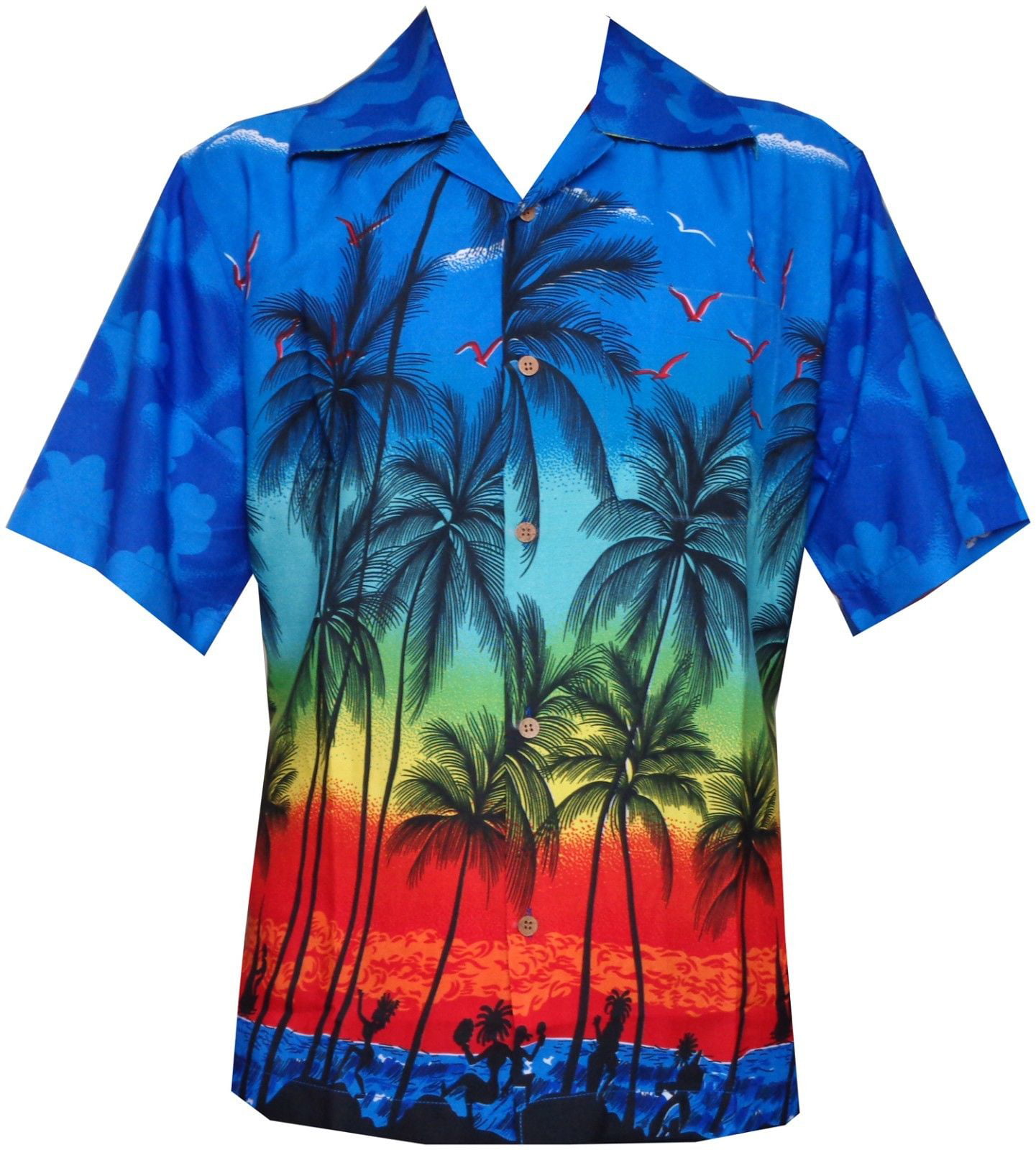 Hawaiian Shirt Mens Coconut Tree Print Beach Camp Party Aloha - Walmart.com