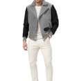 thumbnail image 1 of FOCUSNORM Men's Zip Up Patchwork Jacket Woolen Leather Long Sleeve Contrast Color Lapel Neck Casual Coat, 1 of 7