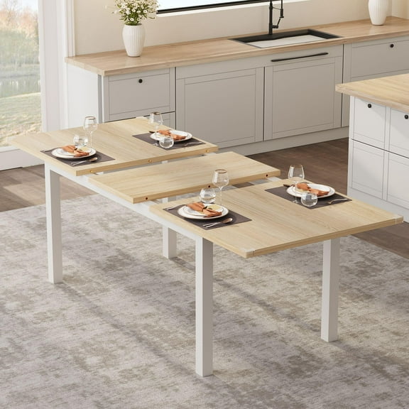 Huisuilinss Dining Table Set With Bench And Stool,Extendable Dining Room Table Set,63" Large Wood Kitchen Table Set,Dinner Table Set For Small Space Dinette Living Room
