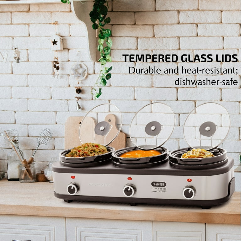 4.5 Qt. Silver Slow Cooker and Buffet Server with Glass Lid and Temperature Control (3-Station) 4.5 Qt. Silver Slow Cooker and Buffet Server with Glass Lid and Temperature Control (3-Station)