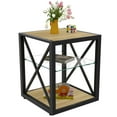 thumbnail image 4 of Set of 2 Modern Industrial End Tables with Tempered Glass & Wood MDF Top, Space-Saving 3-Tier Storage for Bedroom & Living Room Side Tables, 4 of 9