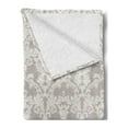 thumbnail image 2 of Taupe Soft Flannel Fleece Throw Blanket, Nature Garden Themed Pattern with Damask Imperial Tile Rococo Inspired, Cozy Plush for Indoor and Outdoor Use, 50" x 70", Taupe and White, by Ambesonne, 2 of 5