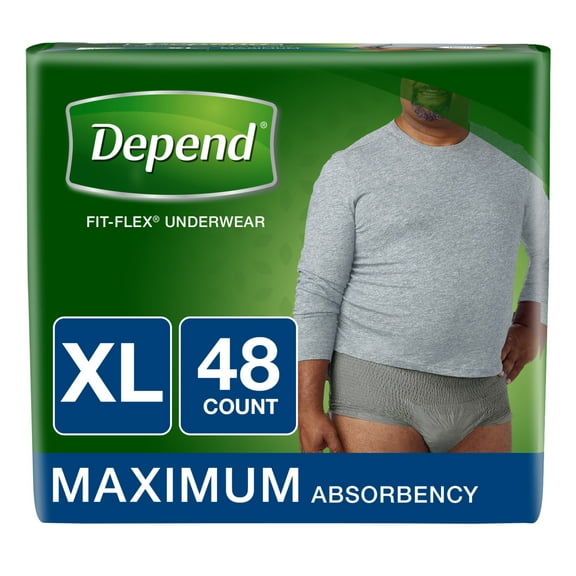 FIT-FLEX Incontinence Underwear for Men, Maximum Absorbency, XL, Gray 48 ct
