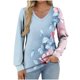 thumbnail image 2 of Heisall Women's Tops Spring Autumn 2025 New Arrival Long Sleeve V-Neck Loose Casual T-shirts with All-over Print Fashion, 2 of 5