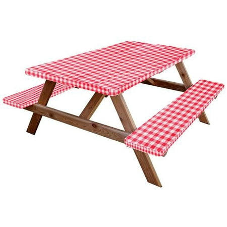 

Picnic Table Cover with Bench Covers Outdoor Picnic Tablecloth Fitted Table Covers for 6 Foot Rectangle Tables Checkered Design 30 x 72 Inch 3-Piece Set Red