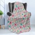 thumbnail image 4 of Quatrefoil Soft Flannel Fleece Throw Blanket, Traditional Tile Pattern Clovers Lattice Oriental Art Print, Cozy Plush for Indoor and Outdoor Use, 70" x 90", Blue Green, by Ambesonne, 4 of 5