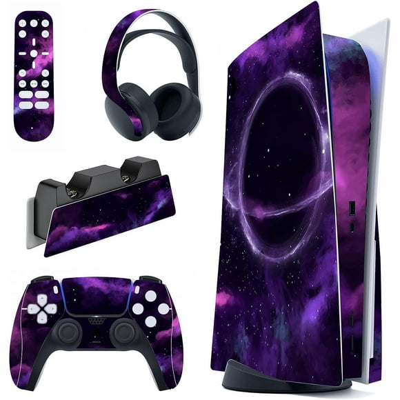 TRAHOO-PlayVital Purple Deep Space Full Set Skin Decal for ps5 Console Disc Edition, Sticker Vinyl Decal Cover for ps5 Controller & Charging Station & Headset & Media Remote