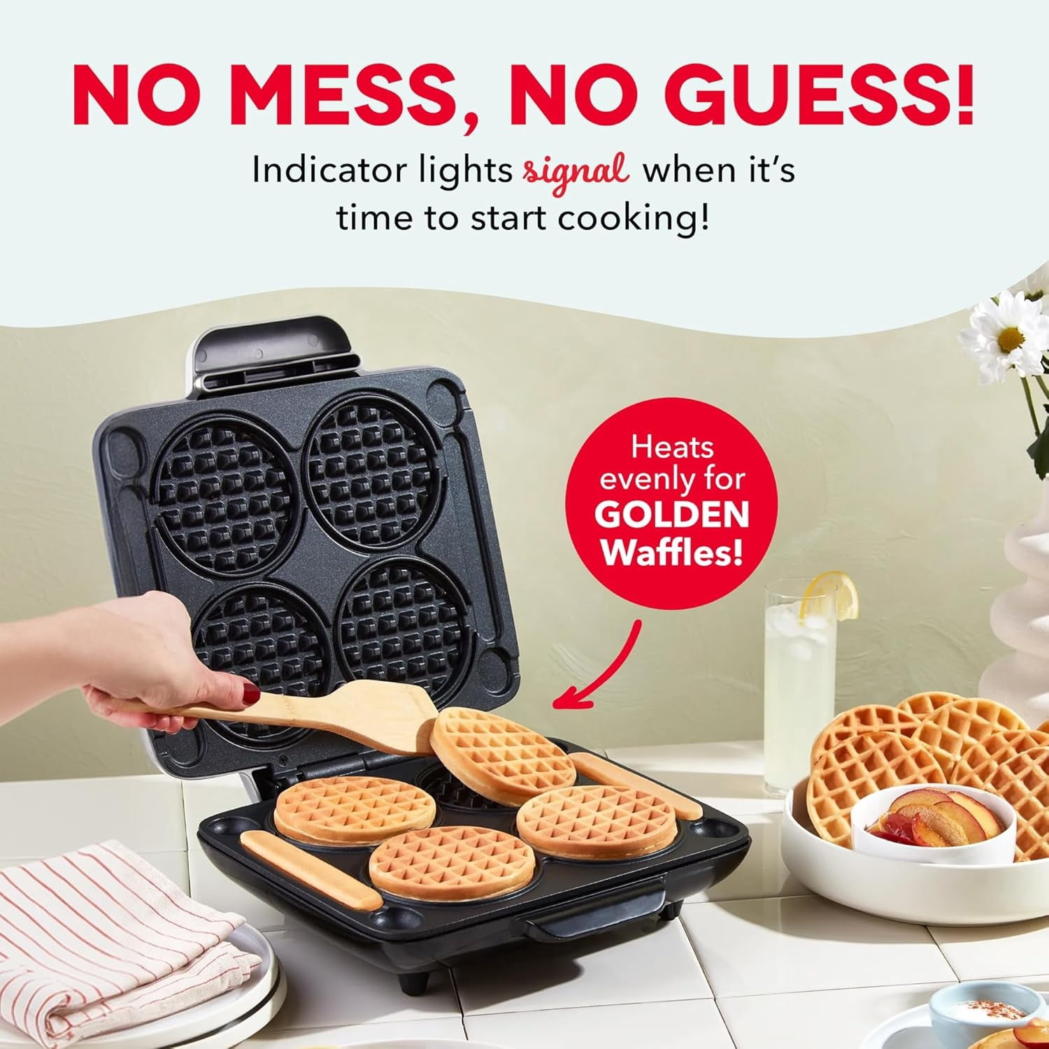 Multi Mini Waffle Maker - Makes Four Waffles at Once for Family Breakfasts - Dual Nonstick Heating Plates & Easy-Release Surface - Compact & Fast-Heating - Graphite
