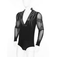 thumbnail image 4 of Kaerm Men's Mesh Patchwork Shiny Latin Dance Shirts Bodysuit Ballroom Tango Rumba Dancewear Black L, 4 of 5
