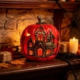 thumbnail image 6 of Lighted Pumpkin Lantern, Vintage Classic Ceramic Pumpkin Statue Light Up Table Decor, Pumpkin Halloween Farmhouse Autumn Decor for Home Office Haunt House Party Halloween Decorations (E), 6 of 7