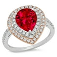 thumbnail image 3 of 2.48 ct Pear Cut Simulated Ruby with Simulated Diamond Halo Accents 14K White/Rose Gold Womens Engagement Ring, 3 of 5