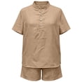 thumbnail image 5 of Arlun Womens Linen 2 Piece Sets Neck Button up Short Sleeve Shirts and Wide Leg Shorts Set Summer Relaxed Fit Casual Two Piece Outfits Solid Color Matching Set Daily Wear Khaki XL, 5 of 5