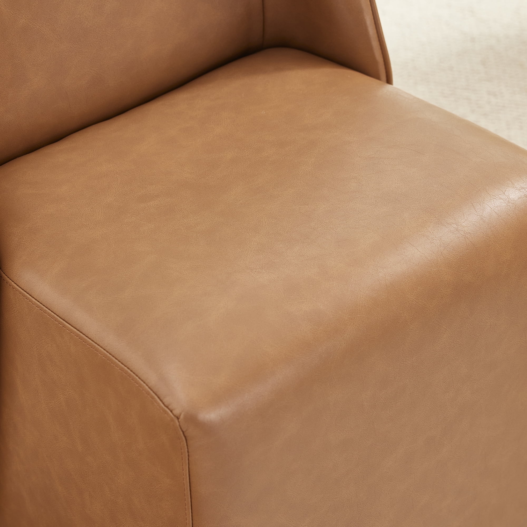 Spruce & Spring Rolling Upholstered Dining Chair with Smooth Hidden Casters Set of 2, Saddle Brown