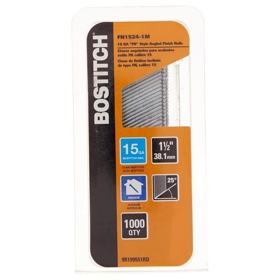 Bostitch FN1524-1M Style Angled Finish Nail, 1-1/2", Coated