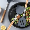 thumbnail image 3 of Espátulas antiadherentes con mango de madera, resistentes al calor, volteador de grado alimenticio, sin BPA, espátula para pescado, huevos, panqueques, wok (negro), 3 of 5