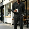 thumbnail image 6 of Delconic Mens Casual Cotton Linen Two Piece Set Long Sleeve Collared Pullover Top and Drawstring Straight Leg Pants Outfit Black S, 6 of 6