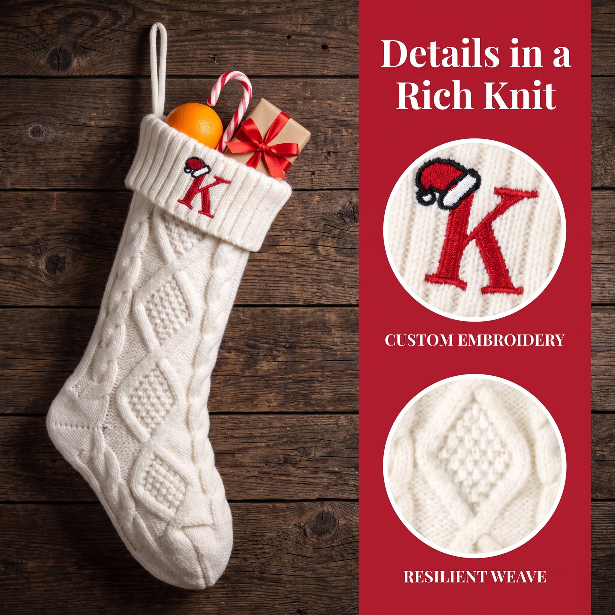 Unique Bargains Canine Bone Christmas Stocking Luxury Puppy Holiday Keepsake Sack Letter K 17"
