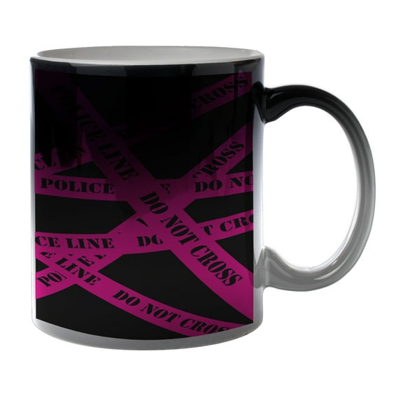 KuzmarK Black Heat Morph Color Changing Coffee Cup Mug 11 Ounce - Police Line Do Not Cross