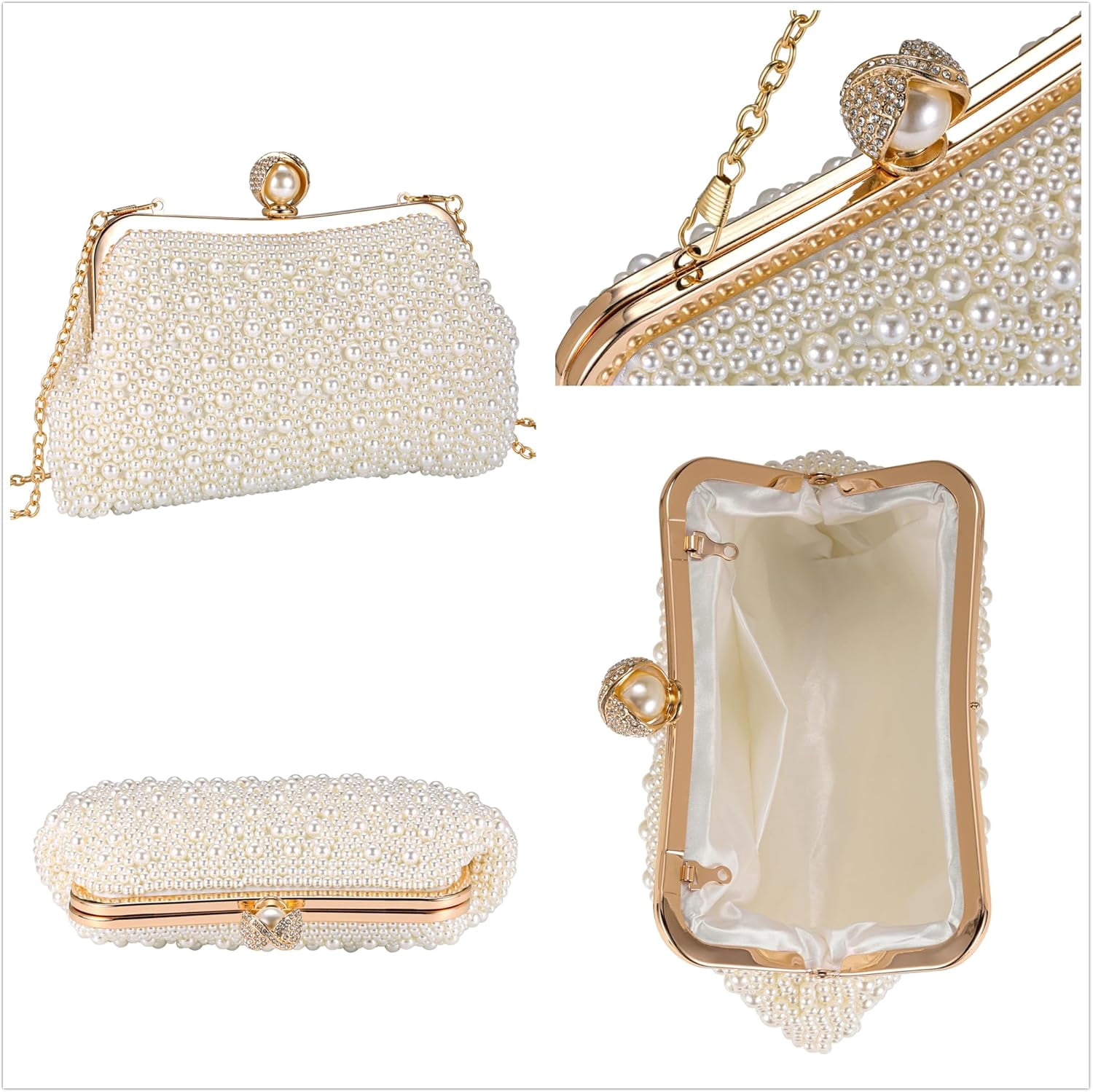 YooGuoGuo Pearl Clutch Purses for Women Evening Handbag Wedding Bridal Crossbody Bag for Party