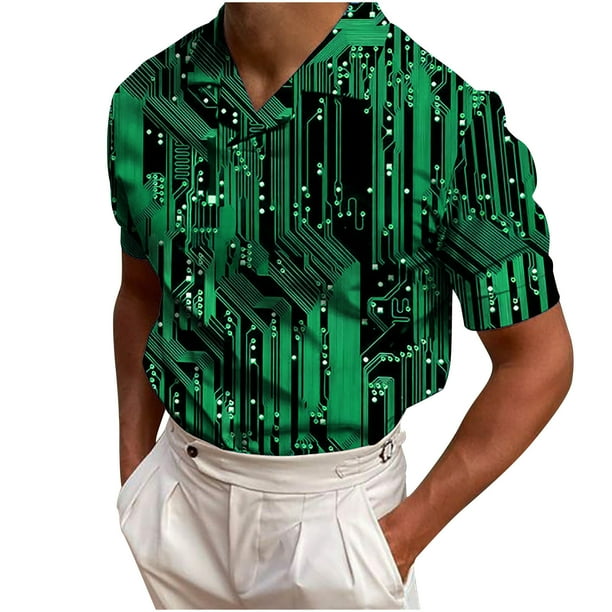 Camisetas con Cuello en V Hombres de Moda Impresa de Manga Corta, Camiseta Casual con Cuello en V para la Primavera Y el Uso Diario