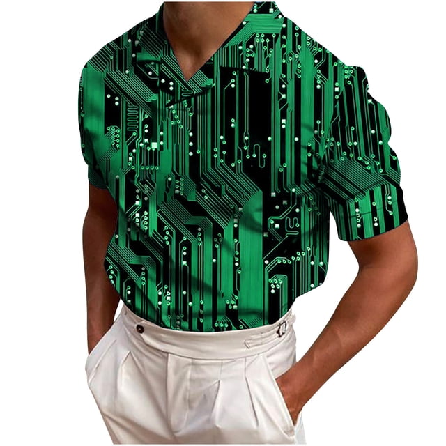 Camisetas con Cuello en V Hombres de Moda Impresa de Manga Corta, Camiseta Casual con Cuello en V para la Primavera Y el Uso Diario