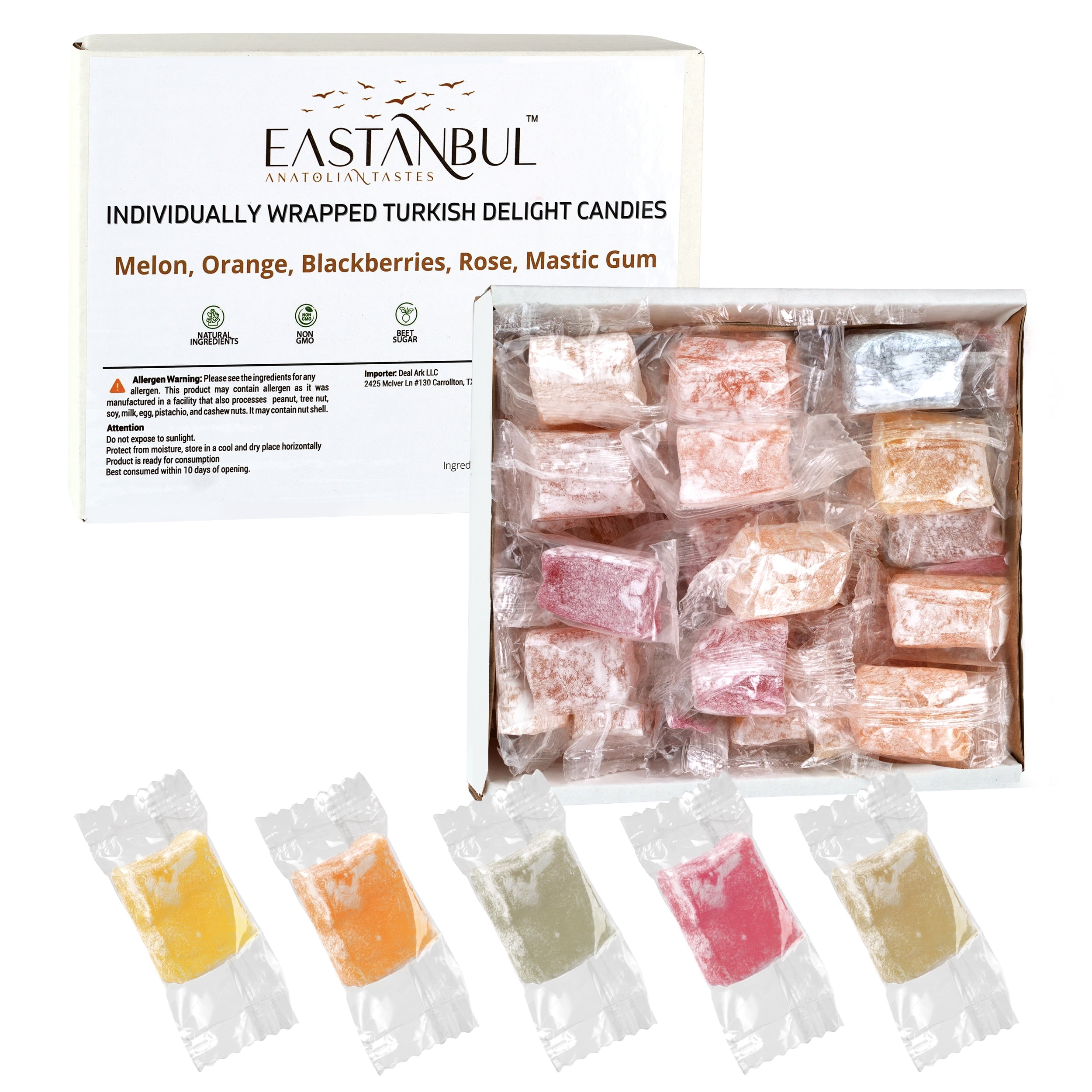 Eastanbul Turkish Delight Candy, Individually Wrapped Candy with 5