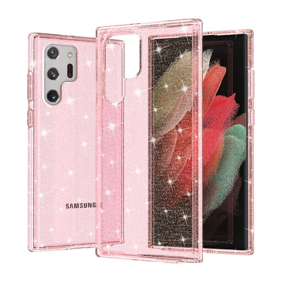 Glitter Clear Case for Samsung Galaxy S24 Ultra, Shining Sparkle Non-Yellowing Slim Case, Scratch Resistant Military Grade Shockproof Phone Cover for Samsung Galaxy S24 Ultra, Pink
