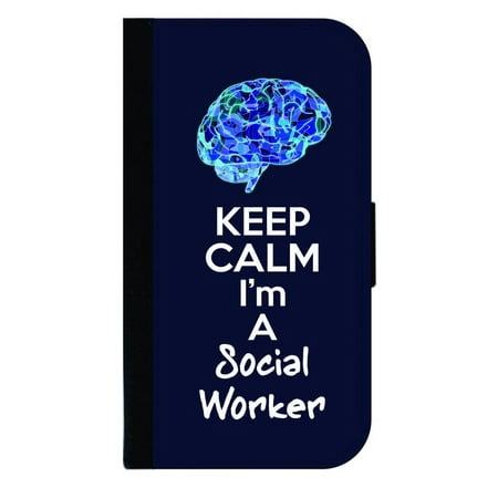 Keep Calm I'm a Social Worker - Wallet Style Cell Phone Case with 2 Card Slots and a Flip Cover Compatible with the Standard Apple iPhone X - iPhone 10 (Best Mobile Phone For Construction Workers)