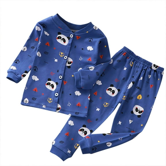Rohuuque Kids Toddler Girl Boy Two Piece Pajamas Set Button Down Pajama Shirt Top Pants Shorts Sleepwear Pjs Set 4 Years Blue