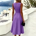 thumbnail image 5 of JULMCOMO Dresses for Women Round Neck Ruched Waist Pleated Elegant Summer Midi Dresses Sleeveless A Line Casual Sundresses Purple S, 5 of 5