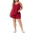 thumbnail image 2 of Pijamas de talla grande Agnes Orinda para mujeres, conjunto de lencería de encaje con camiseta y pantalones cortos, ropa de noche 2X rojo, 2 of 6