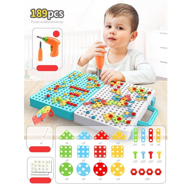 Destornillador de Perforación CUTICAT Creativo Mosaico Bloques Montaje STEM Kit para Niños 189 piezas