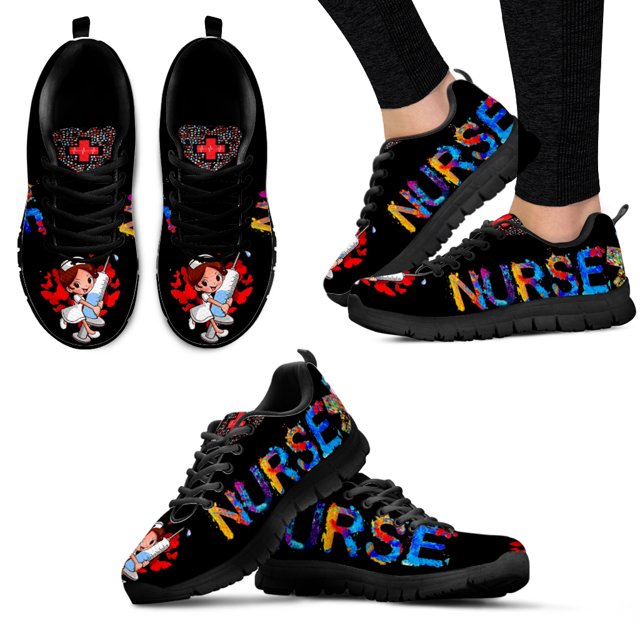 Zapatillas deportivas con estampado de enfermera de dibujos animados para mujer, zapatos planos transpirables con cordones y cómodas