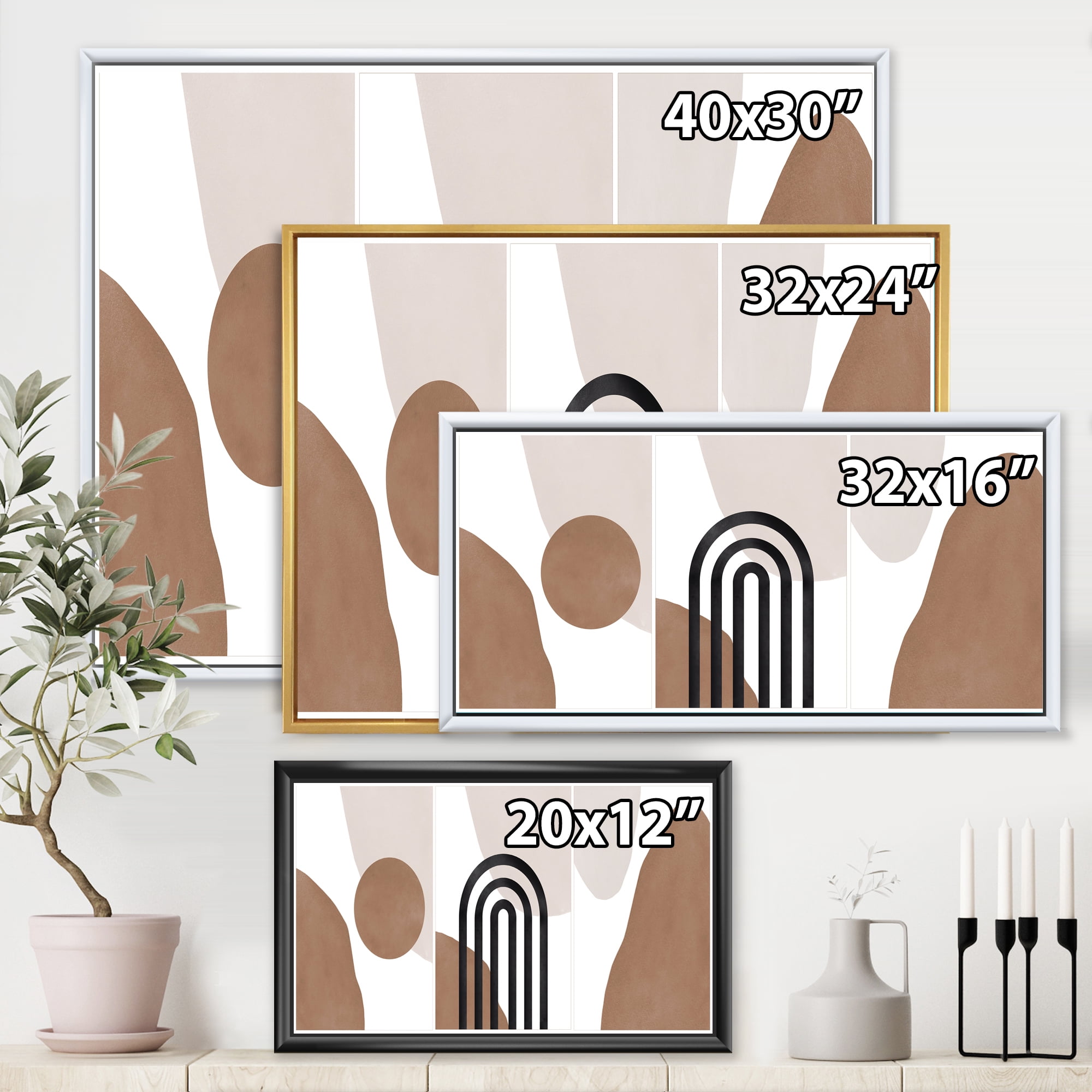 Designart 'Abstract Shapes in Ivory and Terracotta Shapes II' Modern Framed Canvas Wall Art Print