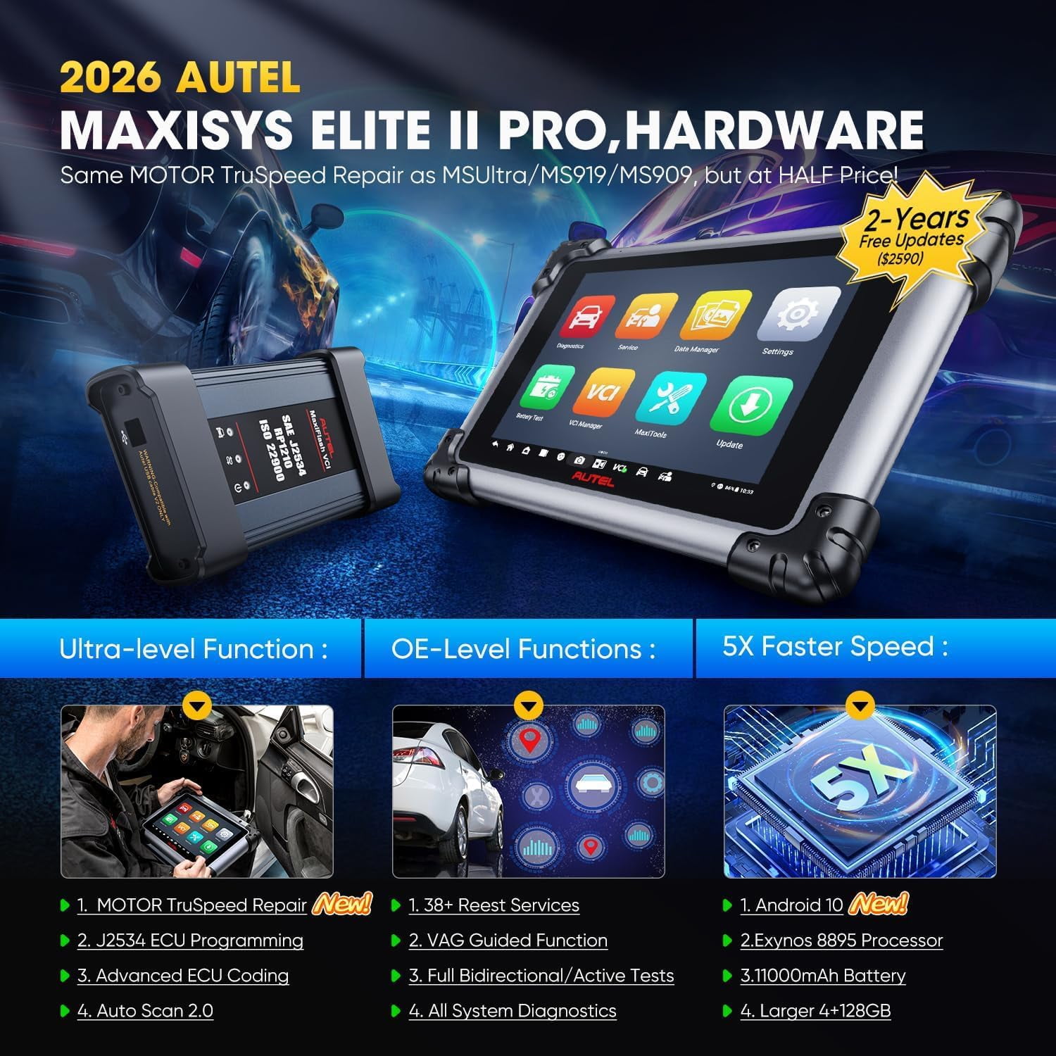 2026 Autel Scanner MaxiSys Elite 2 PRO,Bidirectional Diagnostic Scan Tool as Ultra MS919 Up of MK908P, 40+ Service, 3000+ Active Tests, CANFD DoIP