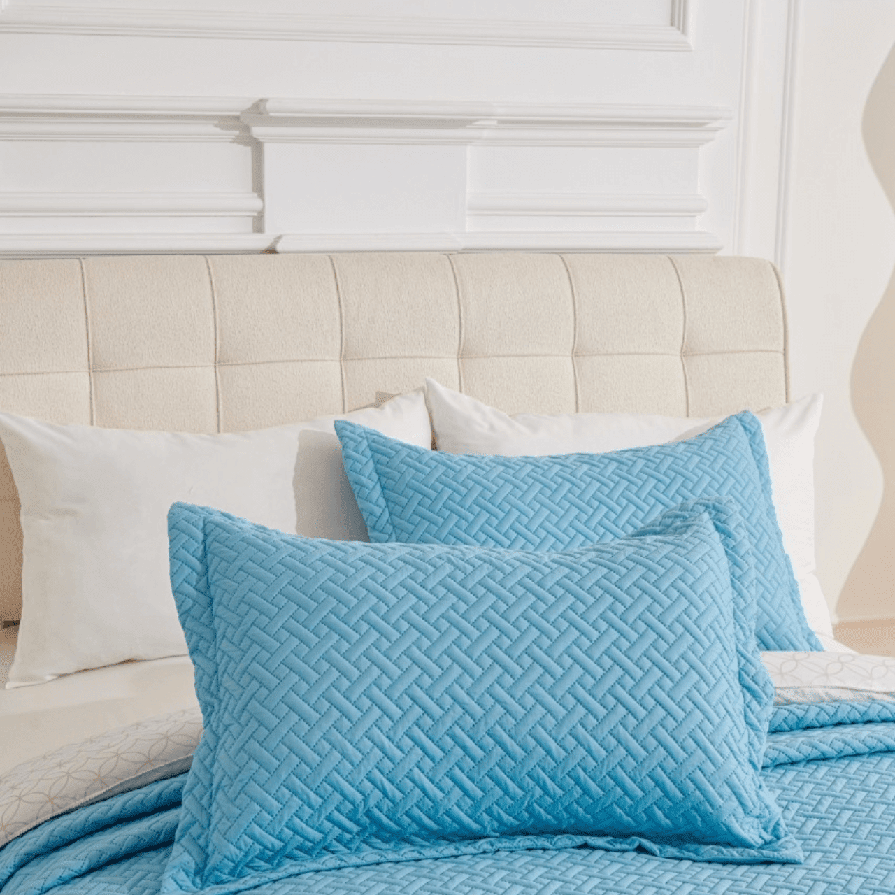 Legacy Decor Modern Abstract Blue Geometric 3-Piece Reversible Queen Blue Bedspread