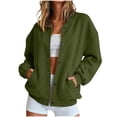 thumbnail image 2 of Wooowa Women's Solid Color Baseball Jacket Varsity Long Sleeve Casual Loose Cardigan Track Jacket, 2 of 9