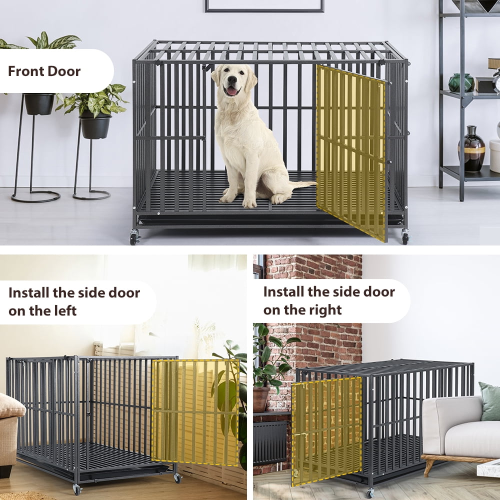 LUCKUP 48IN Heavy Duty Dog Crate 3 Doors Large Metal Dog Cage for Large & Medium Dogs