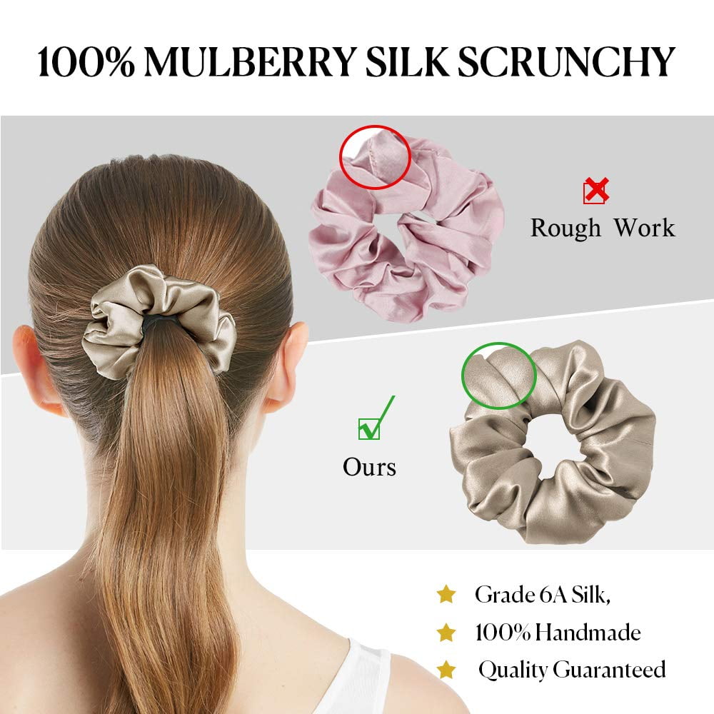 Mini or Large Hair Tie Elegant Comfortable Accessory 100/% Soft Silk Ivory Scrunchie Everydaywear Casual Neutral Tones