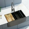thumbnail image 6 of 33 inch Farmhouse Workstation Kitchen Sink with Kitchen Faucet Handmade Modern Apron-front Double Bowl Farm Kitchen Sink with Integrated Ledge and Accessories, 6 of 6
