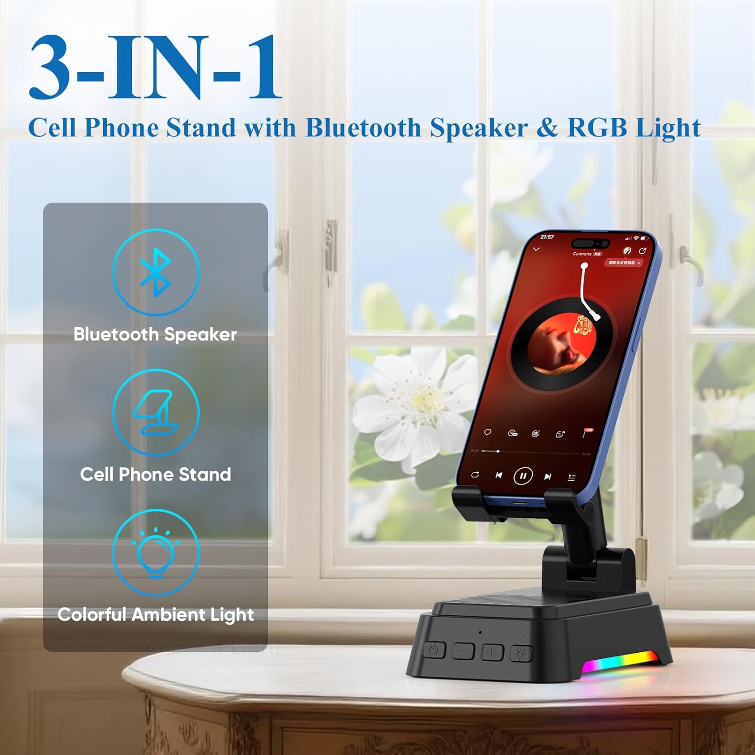 Gifts for Men Women, Cell Phone Stand with Bluetooth Speaker and Ambient Light, Stereo Sound, Adjustable Phone Holder, Cool Tech/Christmas/Birthday Gift Idea for Dad Mom Husband