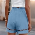 thumbnail image 4 of Hurxie Women's Casual Elastic Waist Lounge Shorts Comfy Stretch Lace Trim Summer Beach Linen Ruffle Shorts Blue,M, 4 of 6