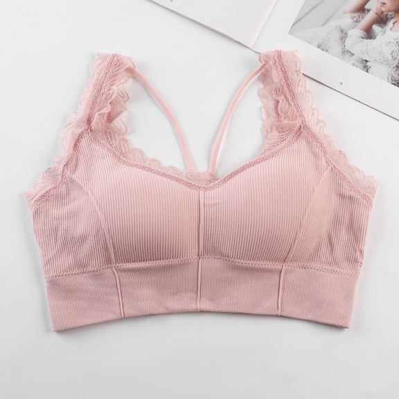 Women's High Impact Racerback Bra Fashion Women's Solid Color Lace Seamless Beautiful Back Strap Sports Bra Pink Xl